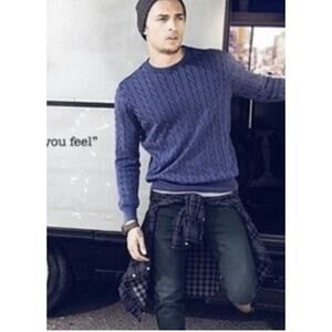 St. Johns Bay Sweater Mens Lg Blue Cable crew Neck Fisherman Cotton Preppy Sprin
